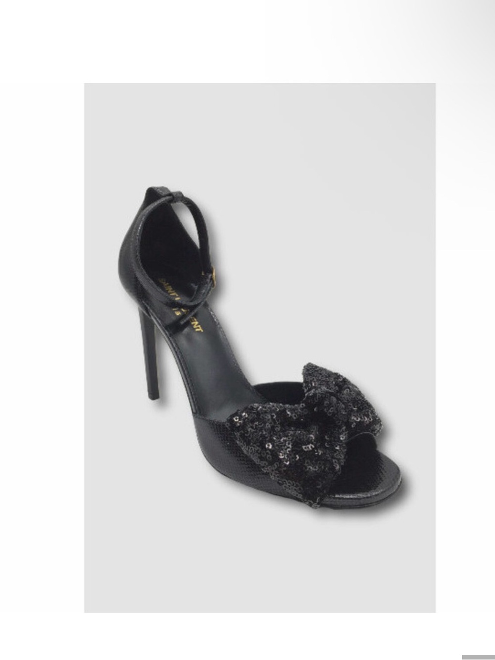 Saint Laurent Women's Black Bow Leather Sandal Heels Shoes Size 38/US 8